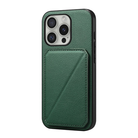 For iPhone 16 Pro Max D04 Calf Texture Dual Card Slot Holder Phone Case(Green) by buy2fix