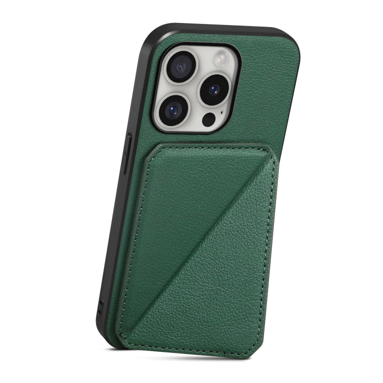 For iPhone 16 Pro Max D04 Calf Texture Dual Card Slot Holder Phone Case(Green) by buy2fix