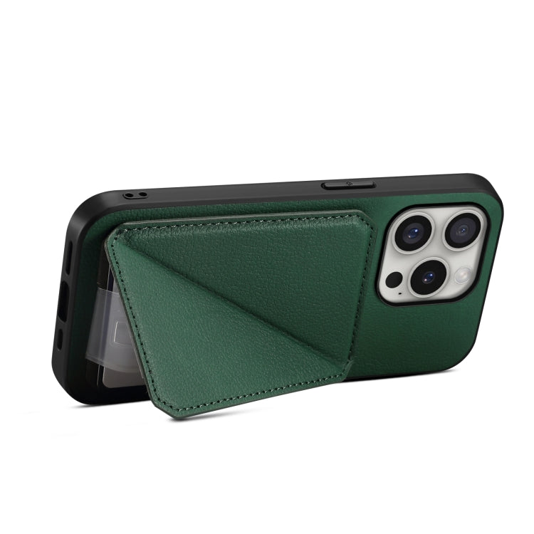 For iPhone 16 Pro Max D04 Calf Texture Dual Card Slot Holder Phone Case(Green) by buy2fix
