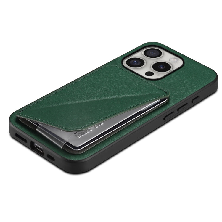 For iPhone 16 Pro Max D04 Calf Texture Dual Card Slot Holder Phone Case(Green) by buy2fix