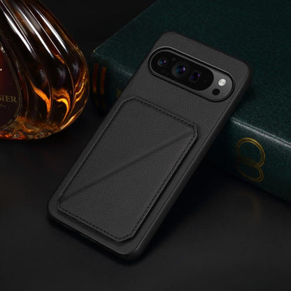 For Google Pixel 10 Pro / 10 D04 Calf Texture Dual Card Slot Holder Phone Case(Black) - Google Cases by buy2fix | Online Shopping UK | buy2fix