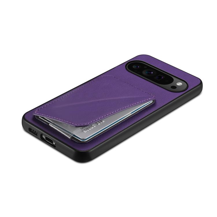 For Google Pixel 10 Pro / 10 D04 Calf Texture Dual Card Slot Holder Phone Case(Purple) - Google Cases by buy2fix | Online Shopping UK | buy2fix