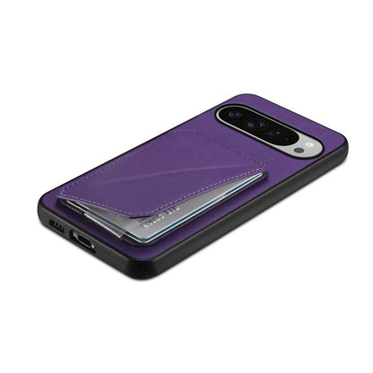 For Google Pixel 10 Pro XL D04 Calf Texture Dual Card Slot Holder Phone Case(Purple) - Google Cases by buy2fix | Online Shopping UK | buy2fix