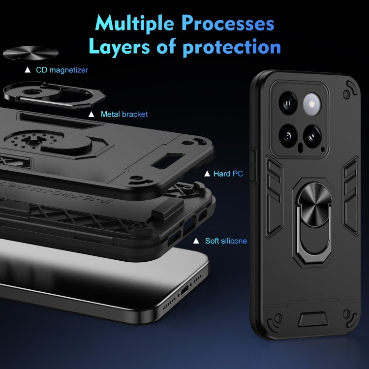 For Xiaomi 14 Shockproof Metal Ring Holder Phone Case(Black) - Xiaomi Cases by buy2fix | Online Shopping UK | buy2fix