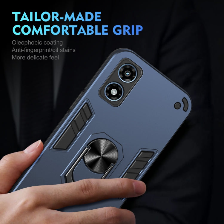 For Motorola Moto G Play 2024 Shockproof Metal Ring Holder Phone Case(Blue) by buy2fix