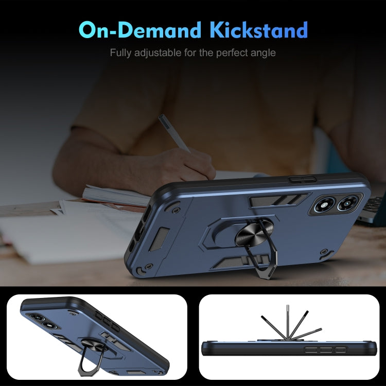 For Motorola Moto G Play 2024 Shockproof Metal Ring Holder Phone Case(Blue) by buy2fix