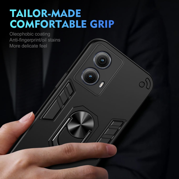 For Motorola Edge 2024 Shockproof Metal Ring Holder Phone Case(Black) by buy2fix