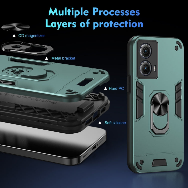 For Motorola Edge 2024 Shockproof Metal Ring Holder Phone Case(Green) by buy2fix