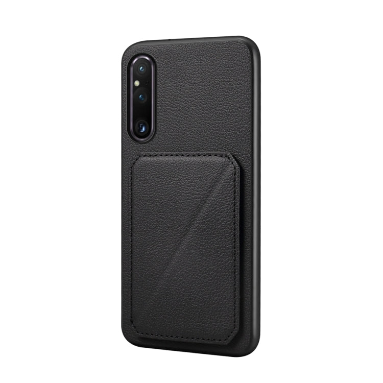 For Sony Xperia 1 V D04 Calf Texture Dual Card Slot Holder Phone Case(Black) by buy2fix