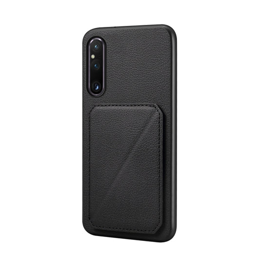 For Sony Xperia 1 V D04 Calf Texture Dual Card Slot Holder Phone Case(Black) by buy2fix