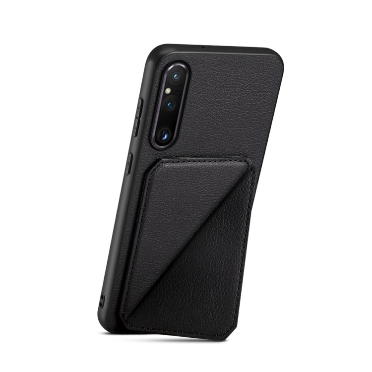 For Sony Xperia 1 V D04 Calf Texture Dual Card Slot Holder Phone Case(Black) by buy2fix