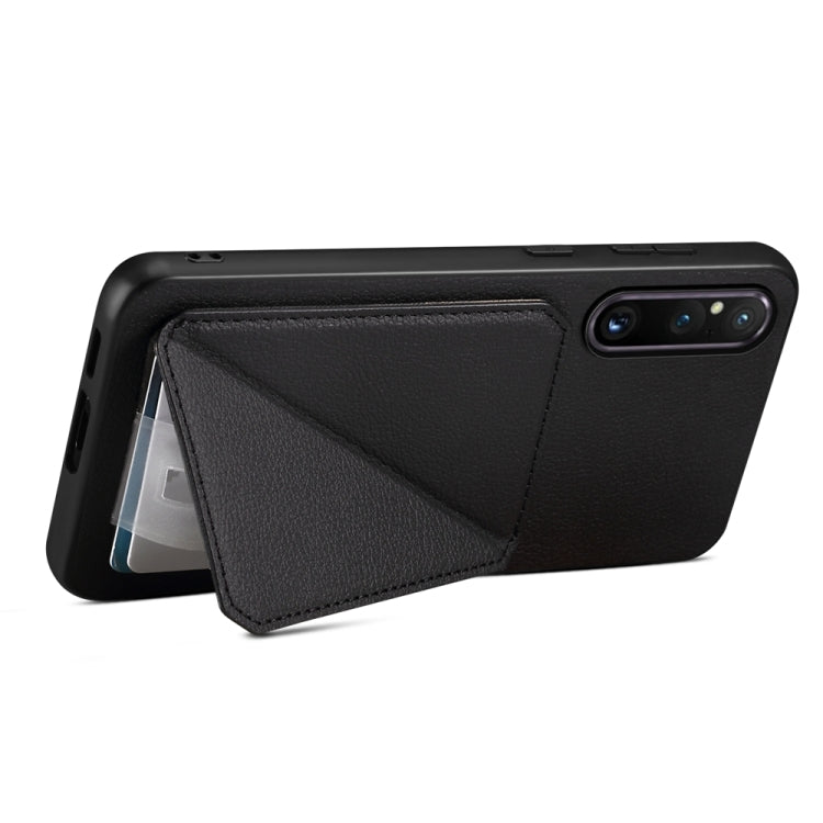For Sony Xperia 1 V D04 Calf Texture Dual Card Slot Holder Phone Case(Black) by buy2fix
