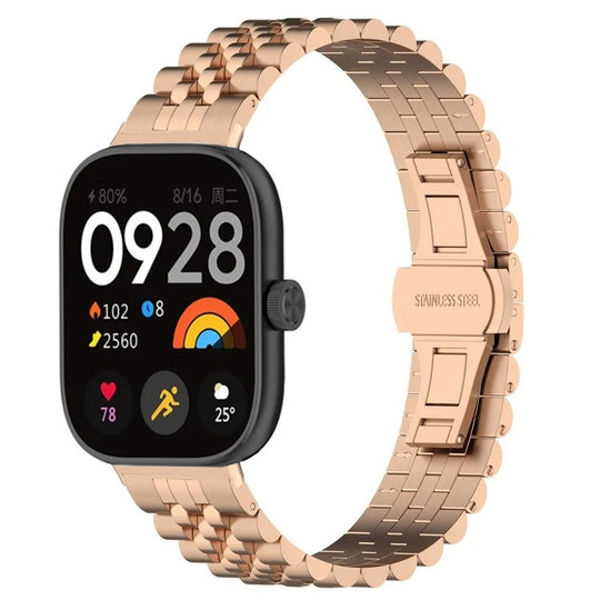 For Xiaomi Smart Band 10 Pro / 9 Pro Five-bead Butterfly Buckle Metal Watch Band(Rose Gold)