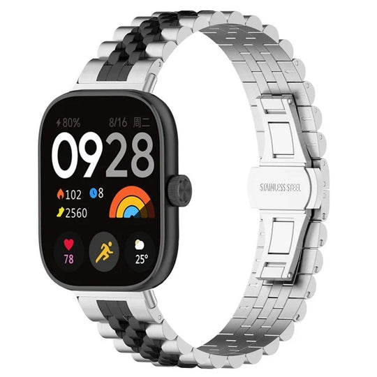 For Xiaomi Smart Band 10 Pro / 9 Pro Five-bead Butterfly Buckle Metal Watch Band(Silver Black A)