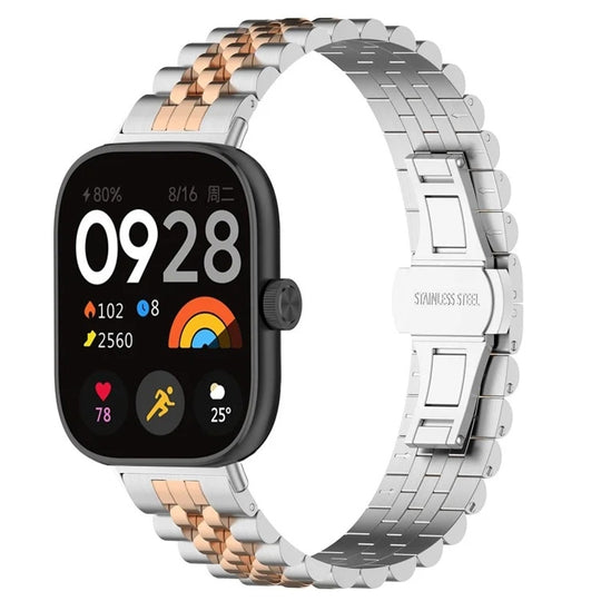 For Xiaomi Smart Band 10 Pro / 9 Pro Five-bead Butterfly Buckle Metal Watch Band(Silver Rose Gold A)