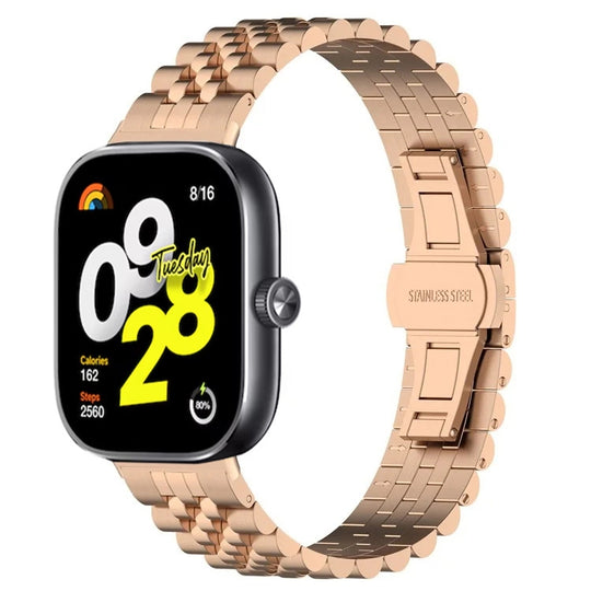 For  Xiaomi Redmi Watch 6 / 5 / 4 Five-bead Butterfly Buckle Metal Watch Band(Rose Gold)