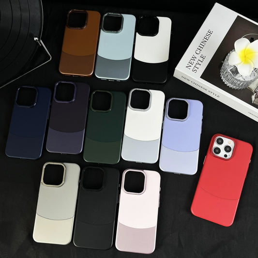For iPhone 16 Plus Napa Texture PC + Leather Phone Case(Grey) - iPhone 16 Plus Cases by buy2fix | Online Shopping UK | buy2fix