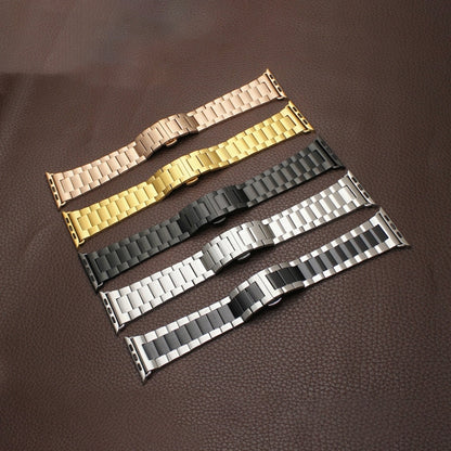 For Apple Watch SE 2023 44mm Three-bead Butterfly Buckle Metal Watch Band(Black) by buy2fix