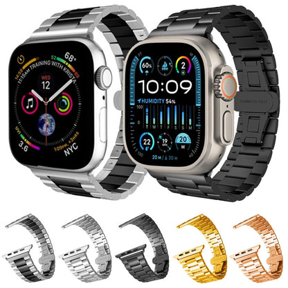 For Apple Watch SE 2023 44mm Three-bead Butterfly Buckle Metal Watch Band(Black) by buy2fix