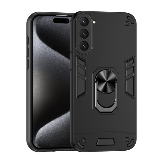 For Samsung Galaxy S23 5G Shockproof Metal Ring Holder Phone Case(Black)
