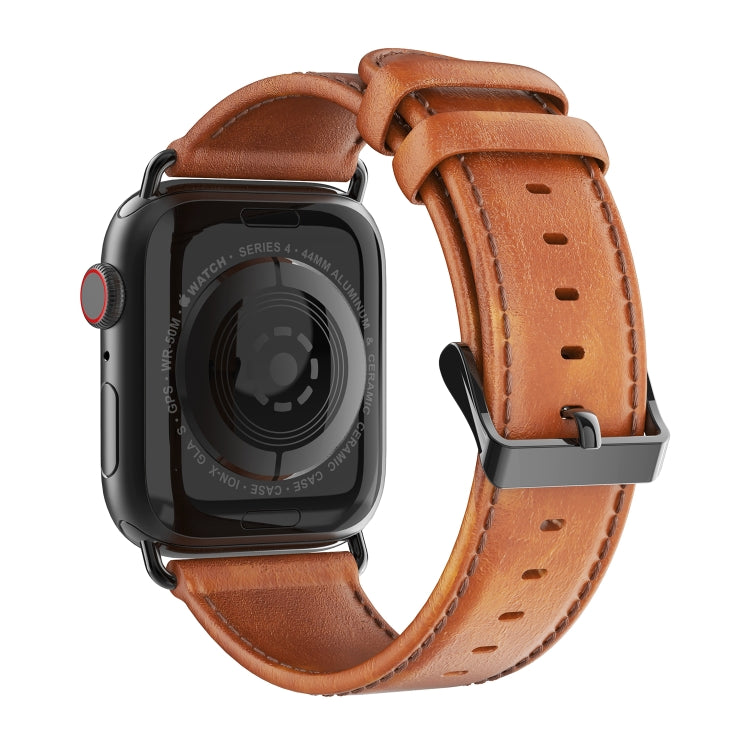 For Apple Watch SE 2023 44mm DUX DUCIS Business Genuine Leather Watch Strap(Khaki) by DUX DUCIS