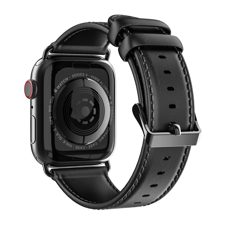 For Apple Watch Series 9 45mm DUX DUCIS Business Genuine Leather Watch Strap(Black) by DUX DUCIS