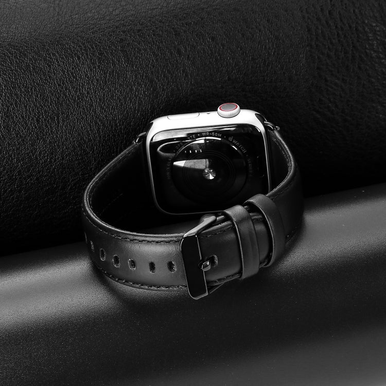 For Apple Watch Series 9 45mm DUX DUCIS Business Genuine Leather Watch Strap(Black) by DUX DUCIS