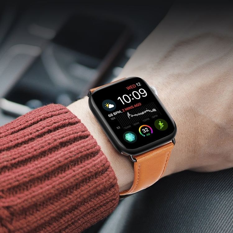 For Apple Watch Ultra 49mm DUX DUCIS Business Genuine Leather Watch Strap(Khaki) by DUX DUCIS