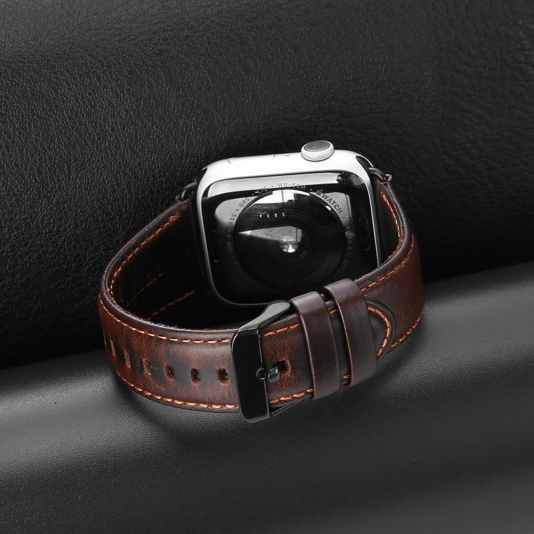 For Apple Watch SE 2022 44mm DUX DUCIS Business Genuine Leather Watch Strap(Coffee) by DUX DUCIS