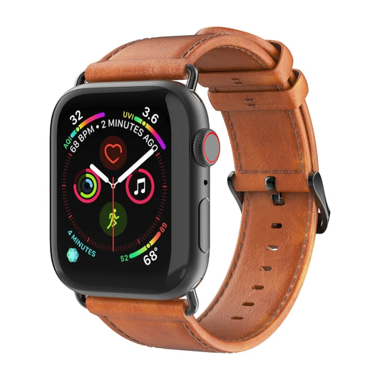 For Apple Watch SE 2022 44mm DUX DUCIS Business Genuine Leather Watch Strap(Khaki) by DUX DUCIS