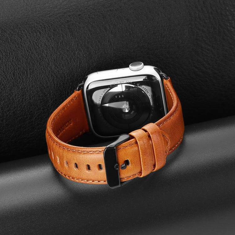 For Apple Watch SE 2022 44mm DUX DUCIS Business Genuine Leather Watch Strap(Khaki) by DUX DUCIS