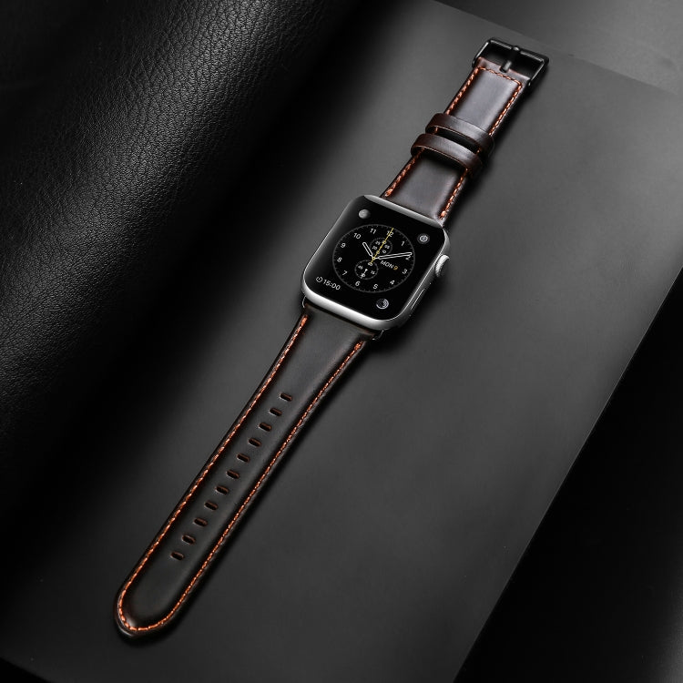 For Apple Watch SE 44mm DUX DUCIS Business Genuine Leather Watch Strap(Coffee) by DUX DUCIS