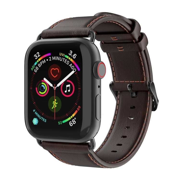 For Apple Watch Series 6 40mm DUX DUCIS Business Genuine Leather Watch Strap(Coffee) by DUX DUCIS