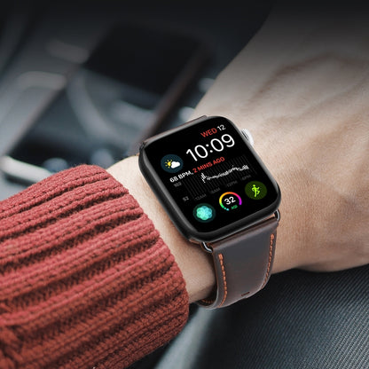 For Apple Watch Series 3 42mm DUX DUCIS Business Genuine Leather Watch Strap(Coffee) by DUX DUCIS