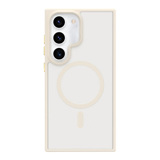 For Samsung Galaxy S21+ 5G Metal Button Skin Feel Matte MagSafe Shockproof Phone Case(White)