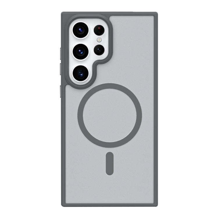 For Samsung Galaxy S22 Ultra 5G Metal Button Skin Feel Matte MagSafe Shockproof Phone Case(Grey) by buy2fix