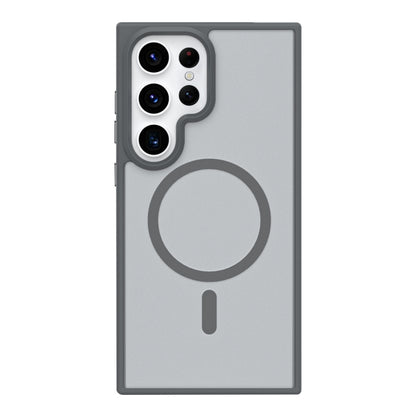 For Samsung Galaxy S22 Ultra 5G Metal Button Skin Feel Matte MagSafe Shockproof Phone Case(Grey) by buy2fix