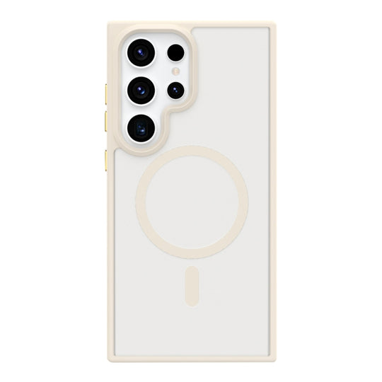 For Samsung Galaxy S23 Ultra 5G Metal Button Skin Feel Matte MagSafe Shockproof Phone Case(White)