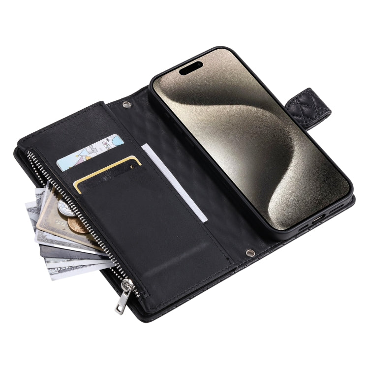 For iPhone 16 Pro Glitter Lattice Zipper Wallet Leather Phone Case(Black) by buy2fix