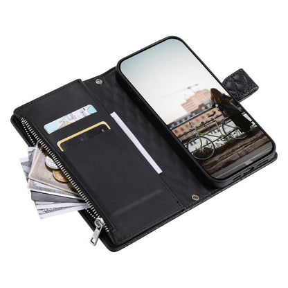 For iPhone 16e Glitter Lattice Zipper Wallet Leather Phone Case(Black) - iPhone 16e Cases by buy2fix | Online Shopping UK | buy2fix