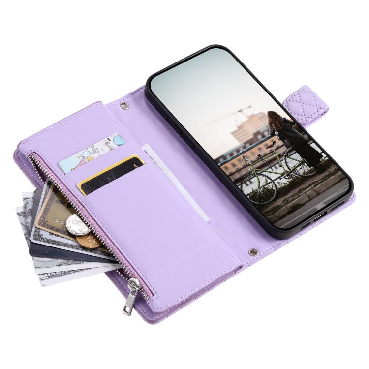 For iPhone 16e Glitter Lattice Zipper Wallet Leather Phone Case(Purple) - iPhone 16e Cases by buy2fix | Online Shopping UK | buy2fix