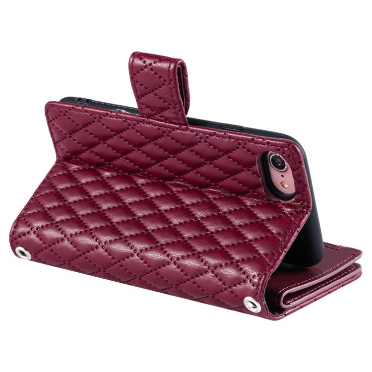 For iPhone 16e Glitter Lattice Zipper Wallet Leather Phone Case(Wine Red) - iPhone 16e Cases by buy2fix | Online Shopping UK | buy2fix