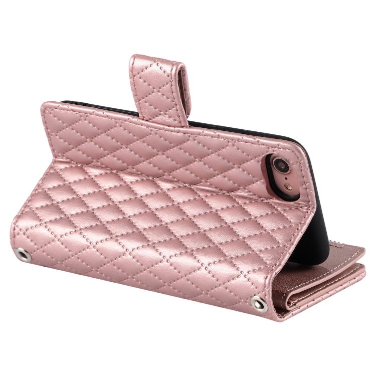 For iPhone 16e Glitter Lattice Zipper Wallet Leather Phone Case(Rose Gold) - iPhone 16e Cases by buy2fix | Online Shopping UK | buy2fix