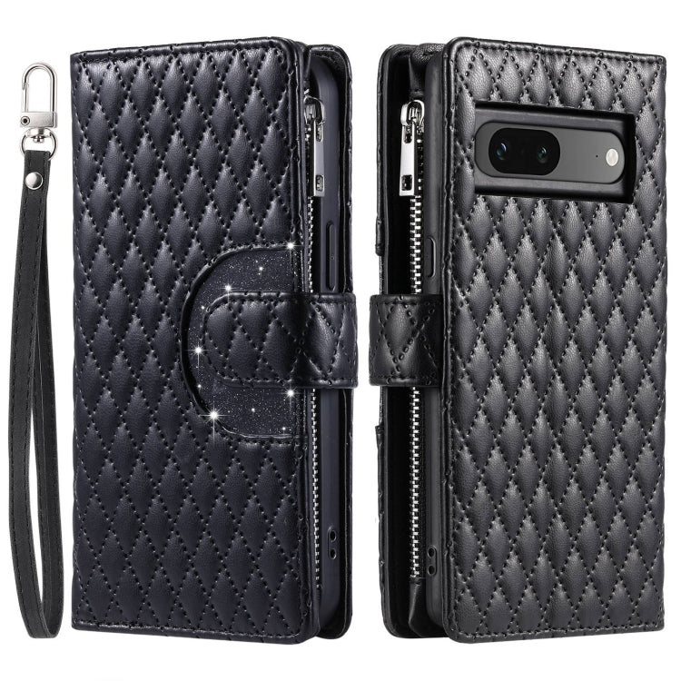 For Google Pixel 7 5G Glitter Lattice Zipper Wallet Leather Phone Case(Black) by buy2fix