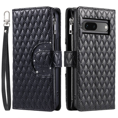 For Google Pixel 7 5G Glitter Lattice Zipper Wallet Leather Phone Case(Black) by buy2fix