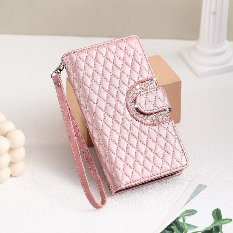 For Google Pixel 7 Pro 5G Glitter Lattice Zipper Wallet Leather Phone Case(Rose Gold) by buy2fix