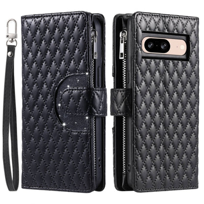 For Google Pixel 8 Glitter Lattice Zipper Wallet Leather Phone Case(Black) by buy2fix