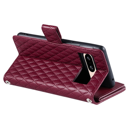 For Google Pixel 8 Glitter Lattice Zipper Wallet Leather Phone Case(Wine Red) by buy2fix