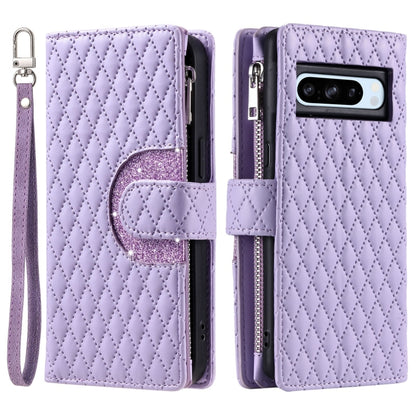 For Google Pixel 8 Pro Glitter Lattice Zipper Wallet Leather Phone Case(Purple) by buy2fix