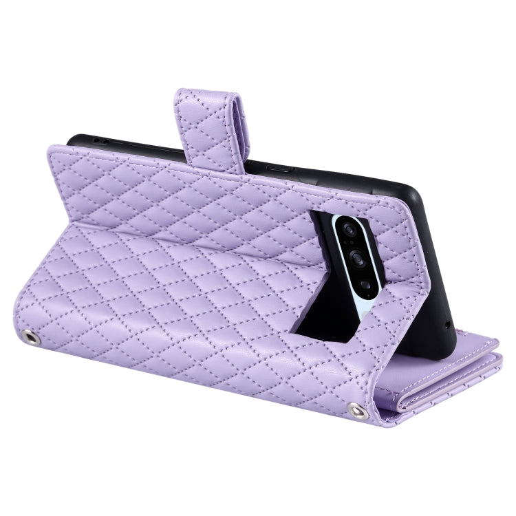 For Google Pixel 8 Pro Glitter Lattice Zipper Wallet Leather Phone Case(Purple) by buy2fix